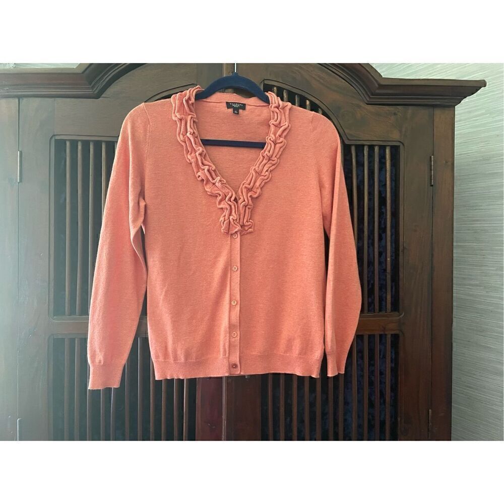 TALBOTS Button Front Ruffle Cardigan Size M